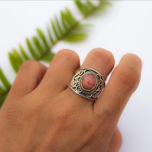 Rhodochrosite Ring Sterling Silver Boho Ring